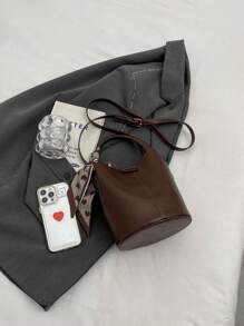 Đơn giản Túi Bucket Túi xách tay , Mùa thu & Mùa đông mới Thời trang , Với khăn quàng cổ , Da giả Chất liệu , Có thể tháo rời Bên trong Túi Đối với Đồng xu & Túi đeo chéo , Thích hợp Đối với Làm Việc  , Giải trí Và Đi làm Dịp - Cà phê nâu - Xem 10