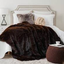 Luxury Fluffy Brown Fur Throw Blanket, Cozy Warm Fur Blanket For Couch, Sofa, Chair, Bed, Plush Fuzzy Fur Throws With Long Pile, Home Decor - Sô cô la - Xem 8