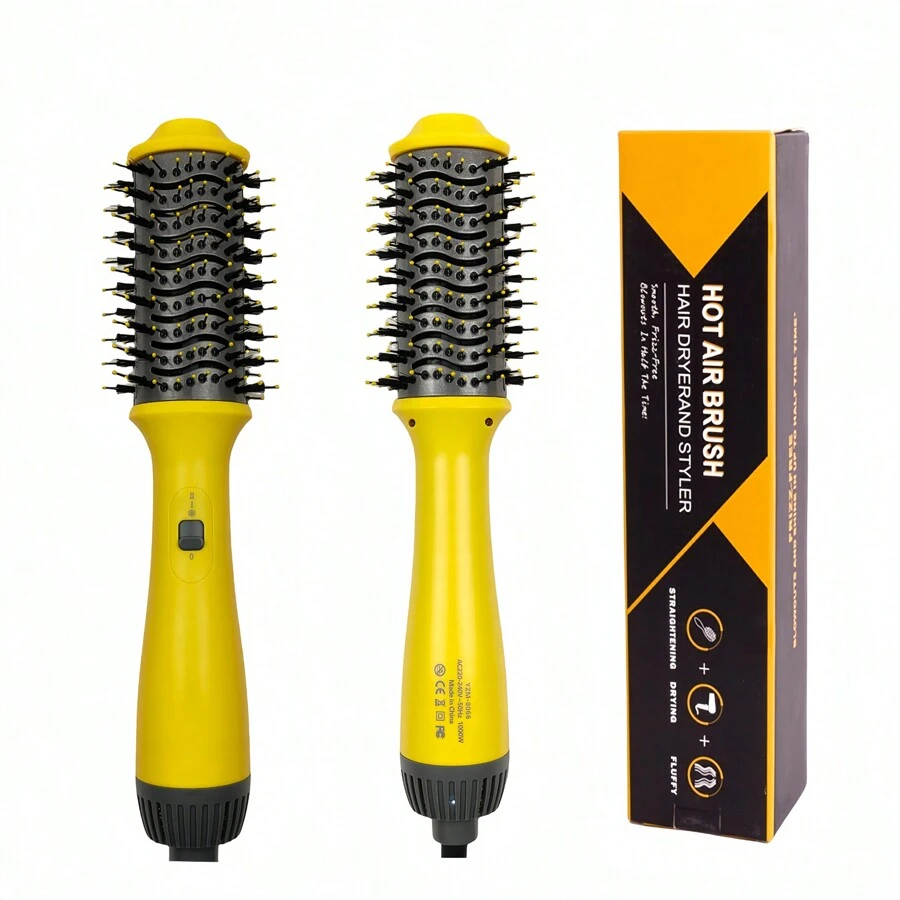 4合1捲髮器/吹風機/直髮器,1入組arbuliry牆插式3速智能溫度控制快速加熱捲髮器,適用於長短乾/濕髮,黃色 - 黃色 - 查看 1