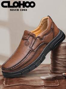 CLOHOO Handmade Shoes, Men's Oxford Shoes, Classic Hand-Sewn Male Shoes With Thick Rubber Sole, Breathable Leather Casual Shoes