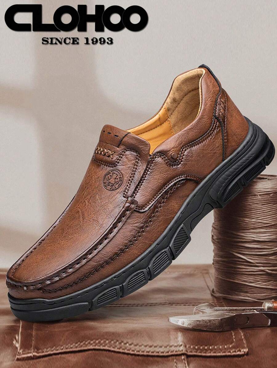 CLOHOO Handmade Shoes, Men's Oxford Shoes, Classic Hand-Sewn Male Shoes With Thick Rubber Sole, Breathable Leather Casual Shoes