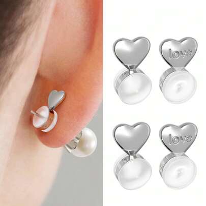 4 Hoa tai , Vàng MẠ Love Hoa tai Đối với Nặng Hoa tai , Không gây dị ứng Silicone Hoa tai Ủng hộ Có thể điều chỉnh Đảm bảo Hoa tai Đối với Trụ Đôi tai