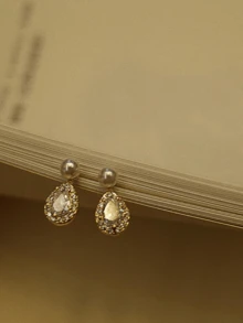 1 对迷人仿珍珠和方晶锆石防水纯银耳环 女士礼物精美珠宝 - 金色 - 查看 6