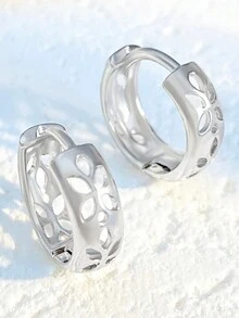 1對時尚幾何圖案空心耳釘,簡約百搭耳環 - 鏤空 - 查看 4