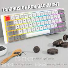 Wired Mechanical Gaming Keyboard Portable 61 Key RGB Backlit Ergonomic - Light Grey - View 2