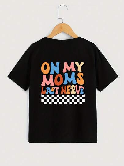 Young Boy Round Neck Simple Letter Print Casual T-Shirt, Short Sleeve