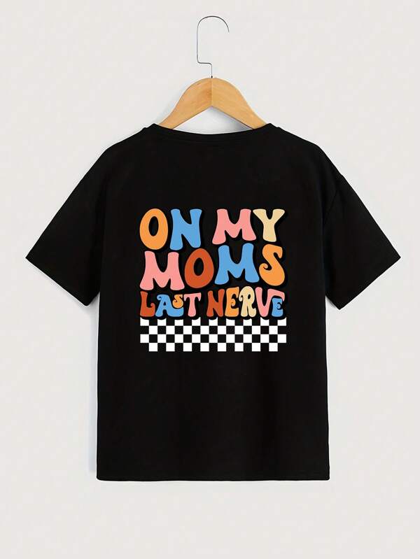Young Boy Round Neck Simple Letter Print Casual T-Shirt, Short Sleeve