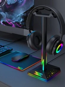 RGB Luminous Gaming Headset Holder With Dual USB Ports Touch Control Cool Ambient Light - Black - View 2