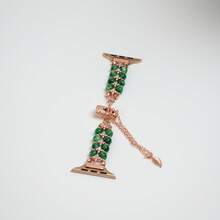1入女士時尚時髦的綠色瑪瑙手鍊，配用於38/40/41/42/44/45/49mm蘋果手錶，相容於蘋果手錶Ultra/Se/8/7/6/5/4/3/2/1，適用於生日、情人節、復活節、女友禮物、耶誕節 - 玫瑰金 - 查看 4