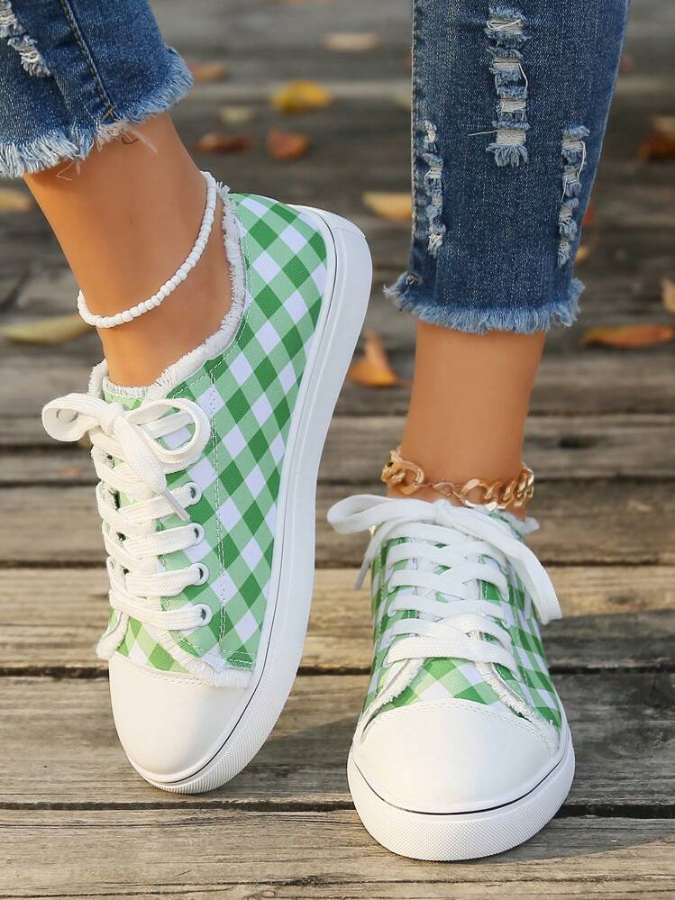 Scarpe Di Tela Versatili Da Donna Per Sport E Tempo Libero All'aperto In Stile Europeo E Americano, Scarpe Da Ginnastica Taglia 43 Con Lacci, Punta Rotonda Piatta E Stampa A Quadri Rossa Scarpe Di Tela Versatili Da Donna Per Sport E Tempo Libero All'aperto In Stile Europeo E Americano, Scarpe Da Ginnastica Taglia 43 Con Lacci, Punta Rotonda Piatta E Stampa A Quadri Rossa