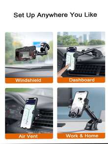1pc Automatic Locking Car Phone Holder With Telescopic Suction Cup, For Air Vent And Navigation - Black - View 6