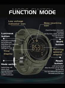 OFNS 男士运动计步卡路里 LED 数字手表，50 米防水腕表，圣诞节、新年、情人节、节日礼物 - 軍綠色 - 查看 4