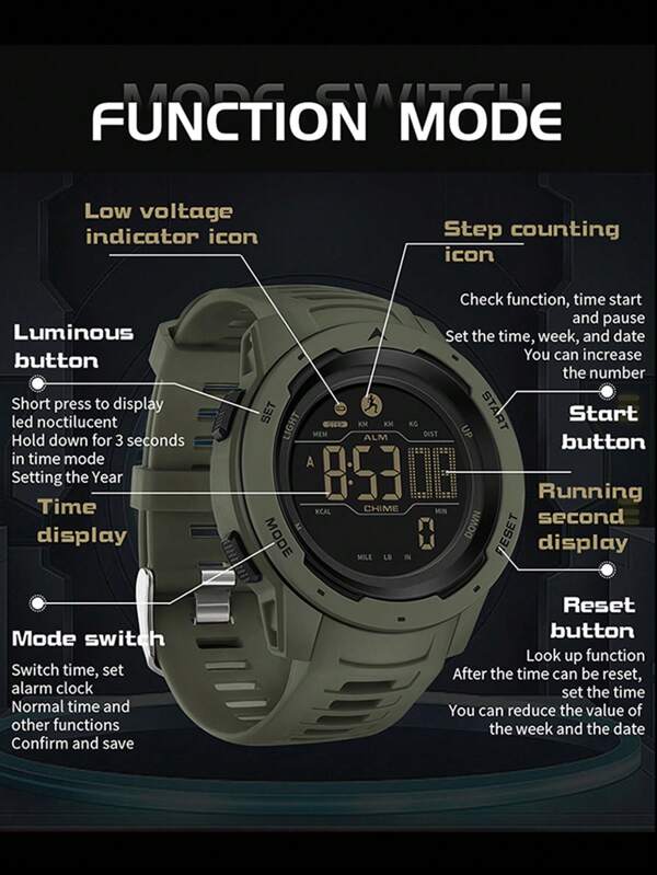 Ofns Men'S Sports Watch With Pedometer, Calorie Counter, 50m Water