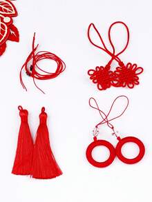 2入組2024新年龍紅diy流蘇結和球結紅繩裝飾,適用於小手工製作 - 紅色 - 查看 1