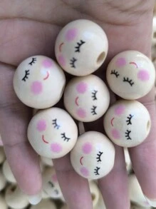 10入組直徑20mm自然色木珠,面部設計,適用於diy珠寶製作 - 米色 - 查看 3
