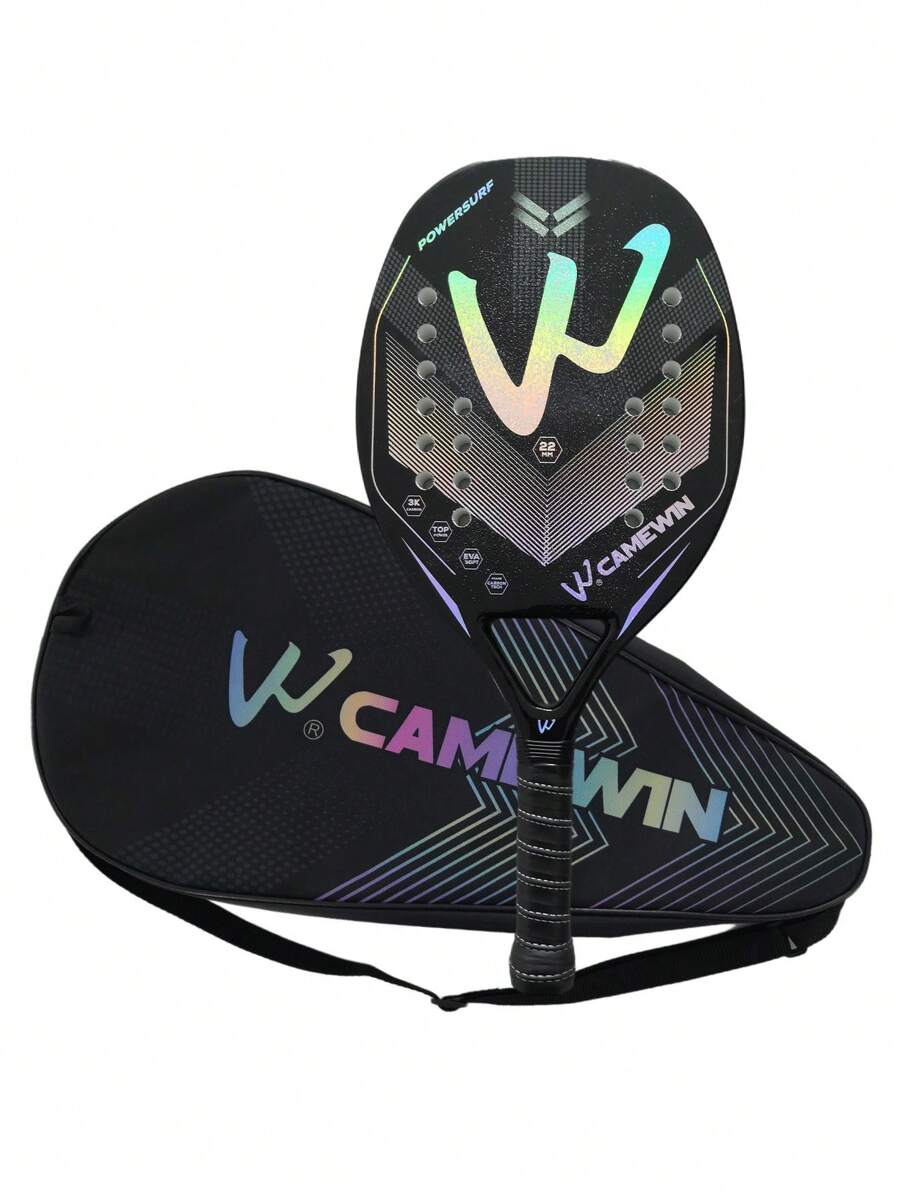 Camewin 1件装黑色3K全息沙滩网球拍全碳纤维拍框套装粗糙表面处理初学者黑色 - 黑色 - 查看 1
