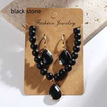 1入流行簡約女性珠寶套裝,包括8毫米天然石珠彈性手鍊,吊墜項鍊和垂墜耳環。適合給女士送給紀念日禮物或日常配搭 - black stone - 查看 1