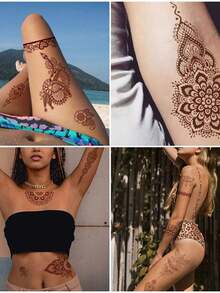 1 件一次性临时纹身贴纸 女士假纹身 手部纹身 DIY 身体艺术贴花 - 彩色 - 查看 6
