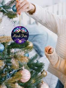 1 件狂歡節面具印花單面壓克力心形吊墜,帶金線,適合節日促銷,營造節日氣氛,節日派對裝飾 - 彩色 - 查看 10