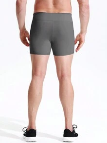 男士高腰短款緊身褲,提高運動表現和跑步舒適度,適用於馬拉松、瑜伽和健身 - 灰色 - 查看 3