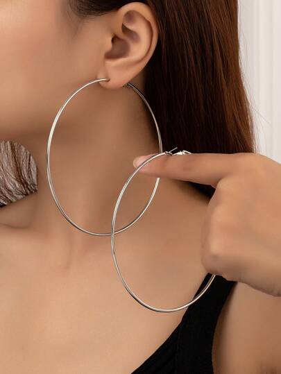 1 Pair Elegant Minimalist Geometric Metal Large Hoop Earrings For Women, Accessories For Party, Event And Daily Wear