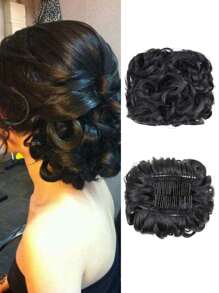 6英寸凌亂揚髮髮型卡子,優雅髮髻捲髮束扩展合成纖維彈性鬆緊套在髮型上,適用於女性日常派對聖誕新年等場合 - 黑色 - 查看 2