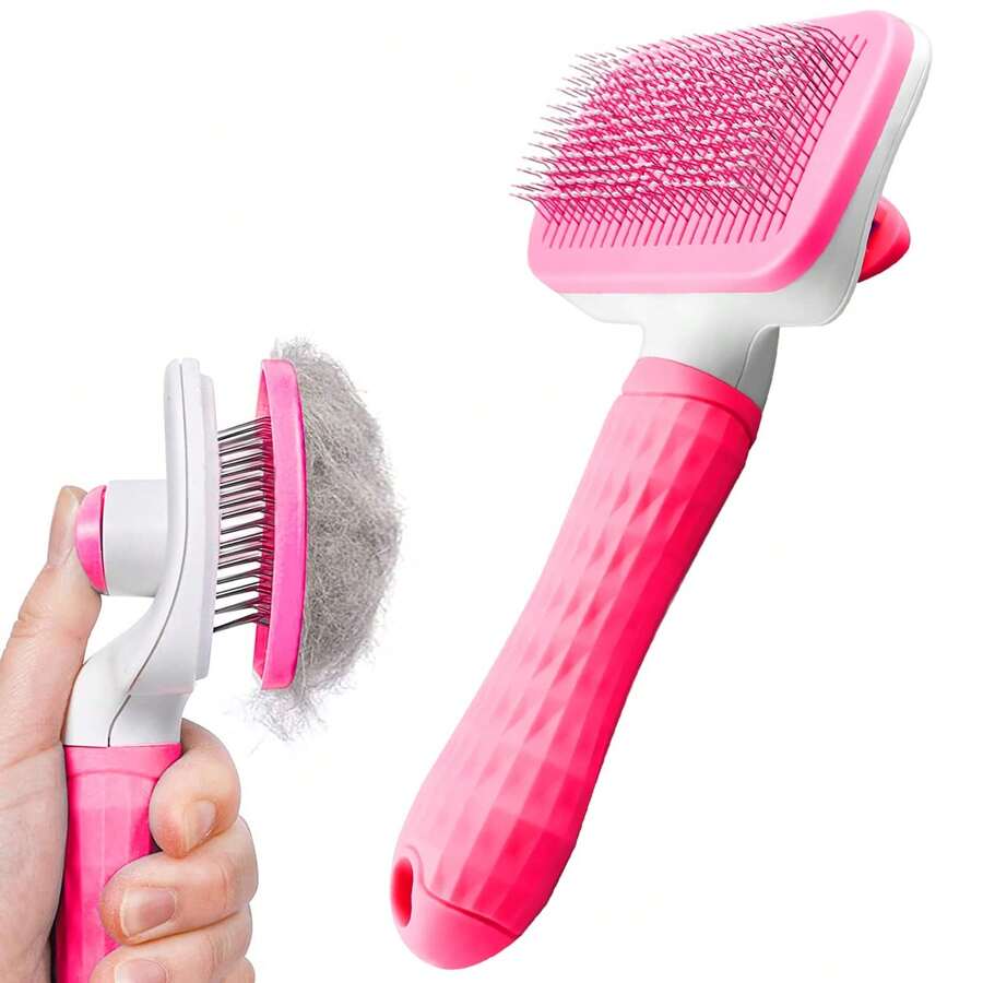 1pc Pet Grooming Brush, Deshedding Tool For Dogs And Cats, One-Click Loose Undercoat Removal, Pet Grooming Tool - Pink - View 1