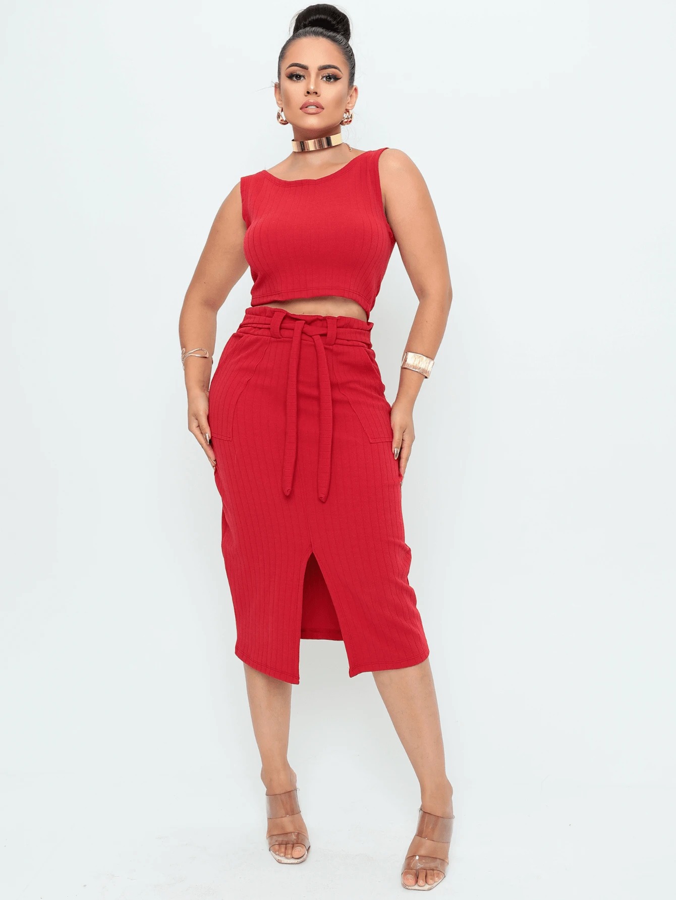 Women Two-Piece Outfits - Red - View 1