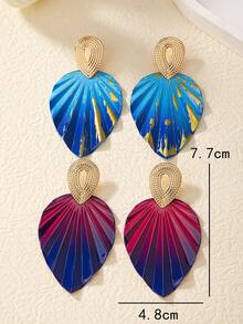 1pair Fashionable Gradient Color Leaf Shape Pleated Earrings, Suitable For Women's Daily Wear - Blue - View 3