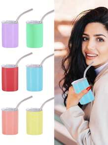 1套6入3oz空白染色不銹鋼直身杯,帶吸管的便攜真空隔熱杯,小酒杯,禮物 - 彩色 - 查看 1