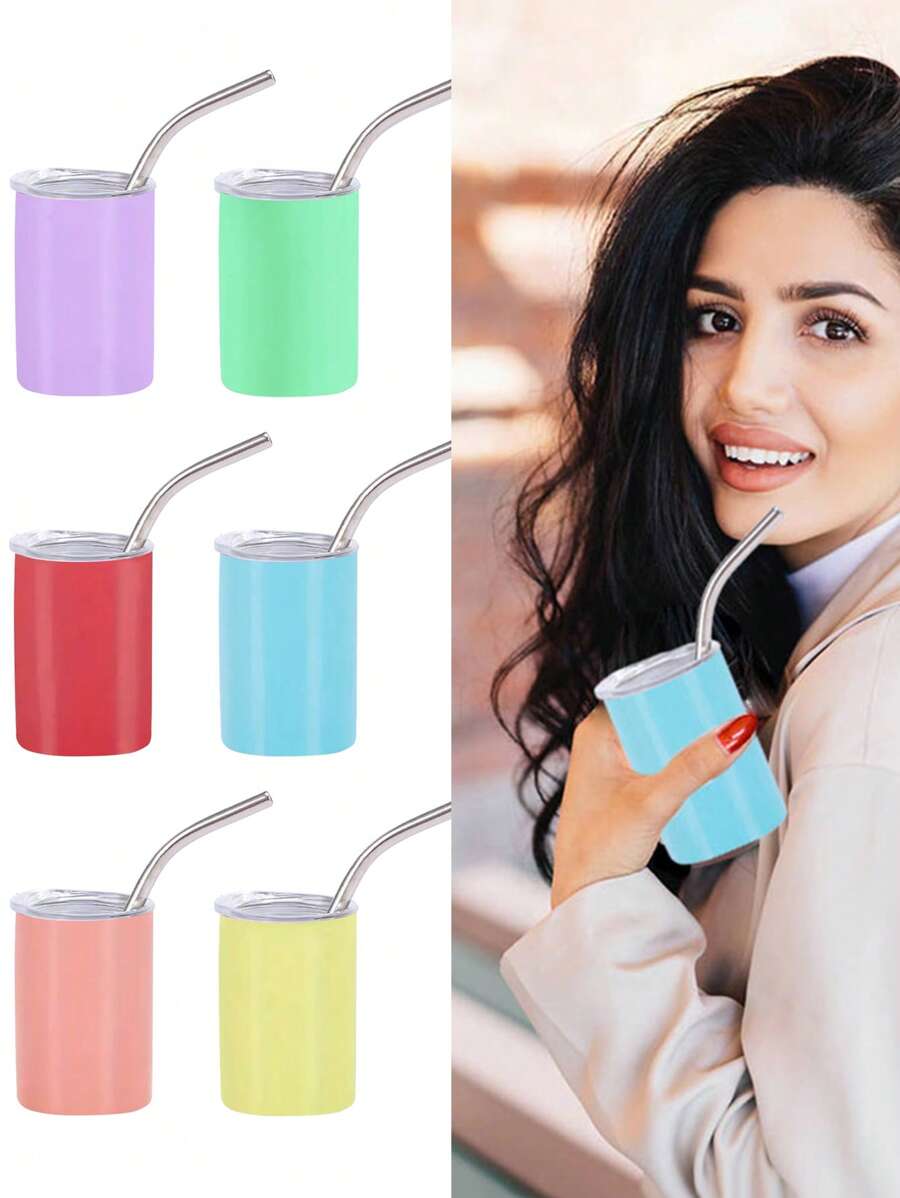 1套6入3oz空白染色不銹鋼直身杯,帶吸管的便攜真空隔熱杯,小酒杯,禮物 - 彩色 - 查看 1