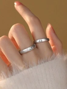 1 件可愛簡約時尚可調 999 純銀「永遠愛你」情侶戒指,適合男士和女士,節日禮物和日常佩戴 - 銀色 - 查看 6