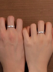 1 件可愛簡約時尚可調 999 純銀「永遠愛你」情侶戒指,適合男士和女士,節日禮物和日常佩戴 - 銀色 - 查看 1