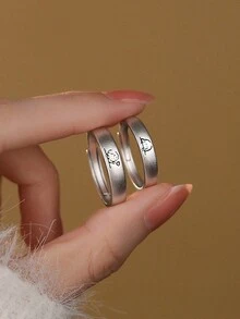 1 件可愛簡約時尚可調 999 純銀「永遠愛你」情侶戒指,適合男士和女士,節日禮物和日常佩戴 - 銀色 - 查看 5