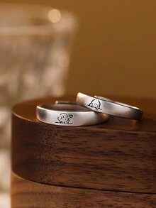 1 件可愛簡約時尚可調 999 純銀「永遠愛你」情侶戒指,適合男士和女士,節日禮物和日常佩戴 - 銀色 - 查看 2