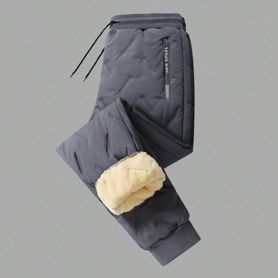 新款加厚保暖内衬男士大码宽松休闲运动裤，冬季保暖款 - 深灰色 - 查看 1