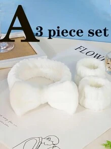 3入組 - 2入組臉部清潔頭帶,蝴蝶結頭帶和彈性頭帶和手帶,純色毛茸茸頭帶,毛絨別針,瑜珈頭帶,馬尾夾 - 彩色 - 查看 4