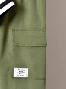 Vihyde 3Pcs Boys Striped Crew Neck Short Sleeve T-Shirt, Military Green Joggers Pants & Diagonal Zipper Messenger Bag Set