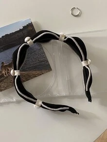 1片絨面珍珠髮箍,優雅壓邊束髮帶,清爽洗臉頭箍 - C-1024 - 查看 4