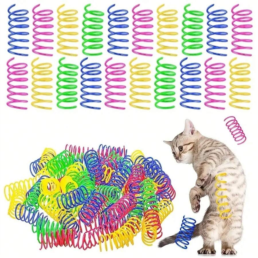4个/20个/40个猫弹簧玩具,室内互动螺旋玩具,彩色塑料弹簧,适合小猫追逐、拍打和啃咬。 - 彩色 - 查看 1