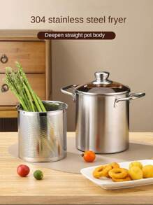 Sus304不銹鋼深油炸機 - 多功能油炸機/串燒炸機/湯鍋油過濾器,廚房炊具套裝 - 銀色 - 查看 1