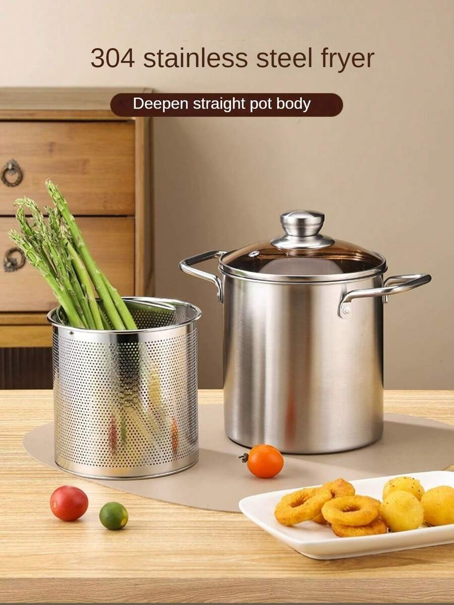 Sus304不銹鋼深油炸機 - 多功能油炸機/串燒炸機/湯鍋油過濾器,廚房炊具套裝 - 銀色 - 查看 1