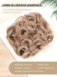 6英寸亂糟糟的包子頭,鬆緊一體,優雅盤髮捲髮高級仿真髮延伸,適用於女性,適用於每日、聚會、聖誕節和新年慶典 - 間色 - 查看 4