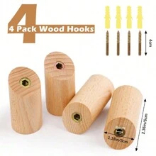 4入組橡木壁掛鉤,衣架,木製掛鉤掛在牆上,帽子衣架,浴室、臥室、客廳、廚房毛巾掛鉤,附有4根釘子 - 黃色 - 查看 4