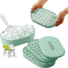 Ice Cube Mold With Ice Shovel And Storage Box Set (2 Layers, Makes 72 Ice Cubes) - Green - View 1