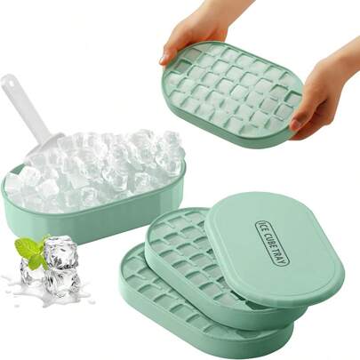 Ice Cube Mold With Ice Shovel And Storage Box Set (2 Layers, Makes 72 Ice Cubes)
