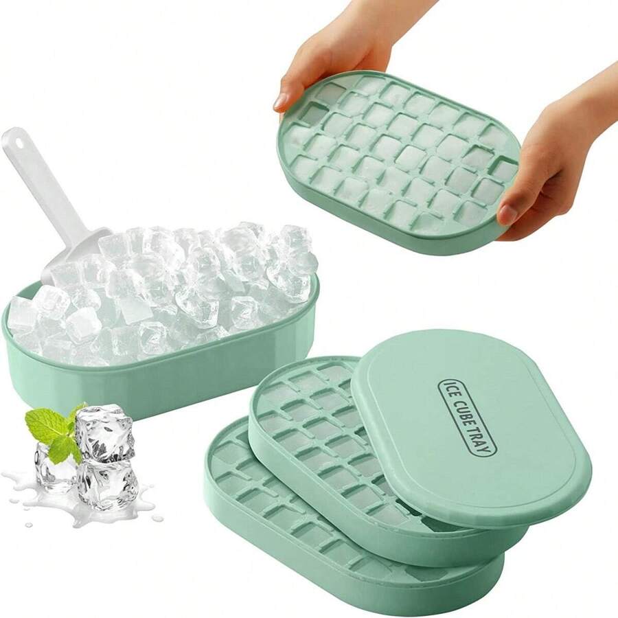 Ice Cube Mold With Ice Shovel And Storage Box Set (2 Layers, Makes 72 Ice Cubes) - Green - View 1