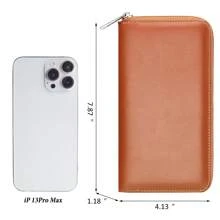 Women Wallet RFID Blocking Leather Zip Around Wallet Large Capacity Credit Card Long Purse - Brown - View 3