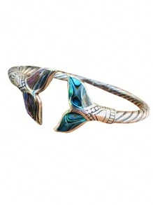 1 件時尚個人化美人魚尾巴復古開口可調節嘻哈手鍊 - 銀色 - 查看 7