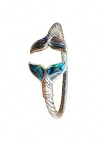 1 件時尚個人化美人魚尾巴復古開口可調節嘻哈手鍊 - 銀色 - 查看 6